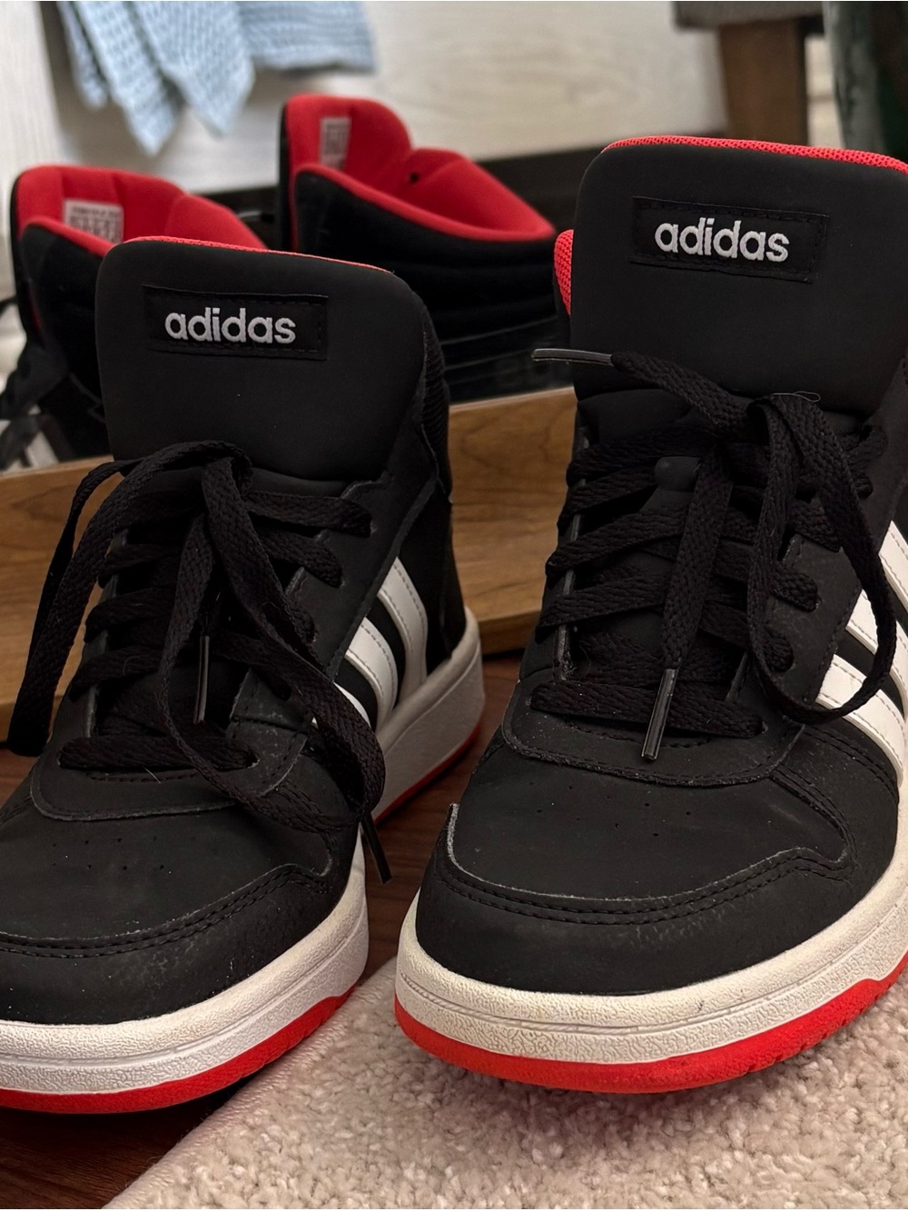 adidas Kids Black, White & Red High-Top Sneakers
